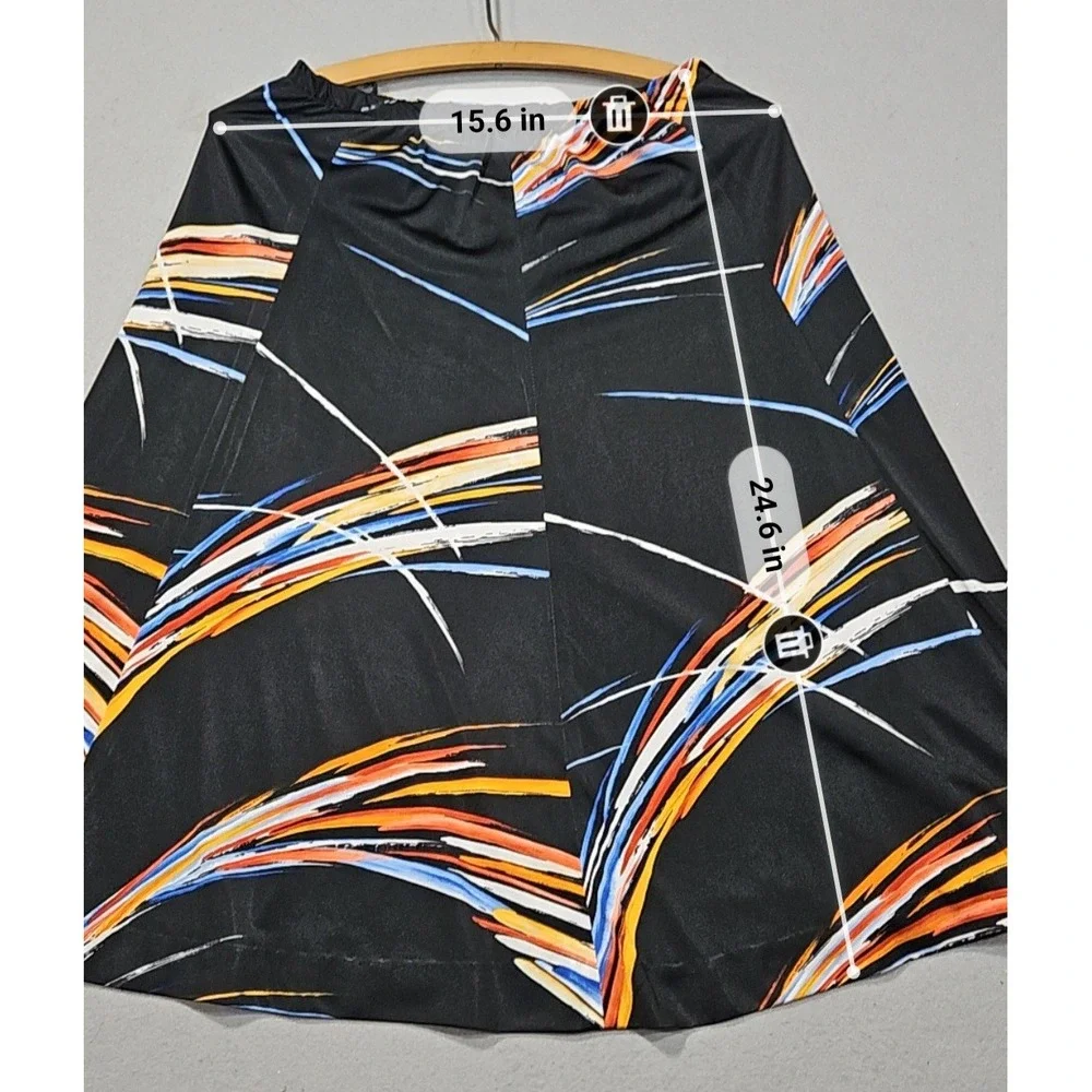 VTG Jonathan Logan 2 piece 70s Skirt Set Abstract Brushstroke Black Multi Sz L